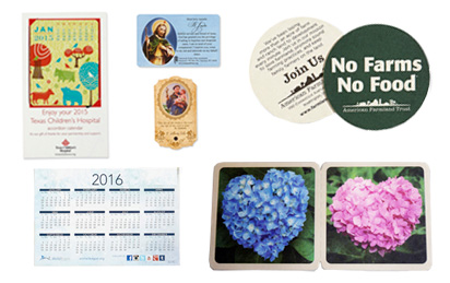 Print Freemiums - Fundraising Gift Ideas for Non-Profits, Businesses, and Corporations. Print fundraising gifts include calendars, coasters. and prayer cards. All Print Freemiums are custom made to fit the client's branding needs.