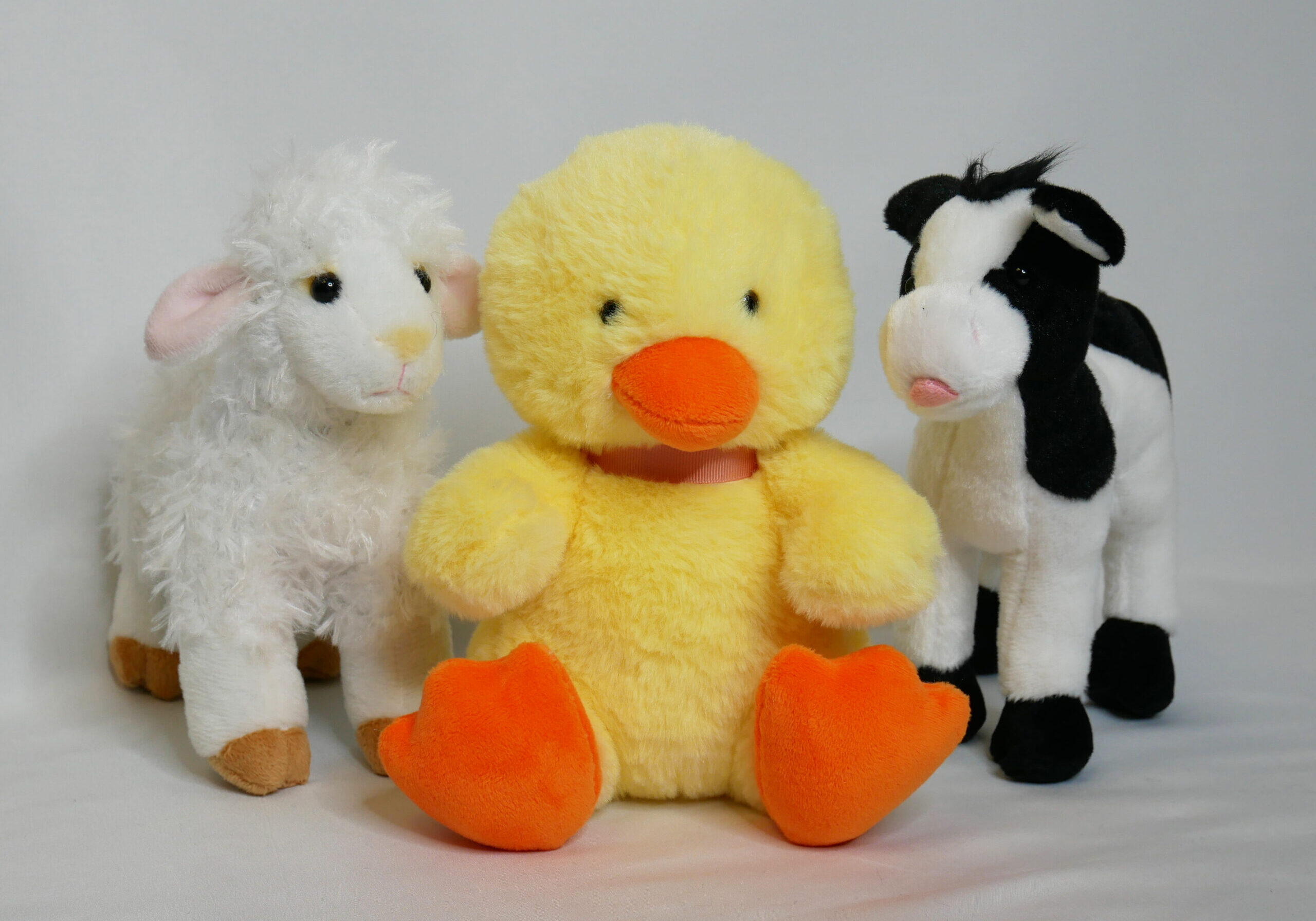 Custom Made Plush Farm Stuffed Animals (Lamb, Duck, Cow) Sold Wholesale for Non-Profit Fundraisers and Retail Sales - By Freemiums Capital Designs